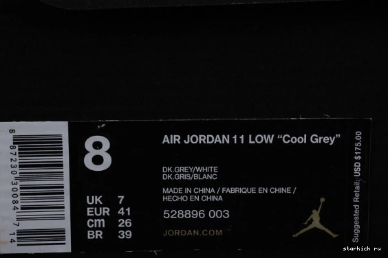 Cool  11 528895-003 528895-003 Low  Jordan Retro Grey 0806